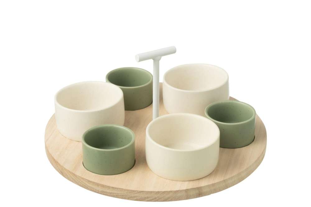 TAPAS SERVICE 6 SETS+WOOD TRAY WINDOWBOX GREEN/WHITE