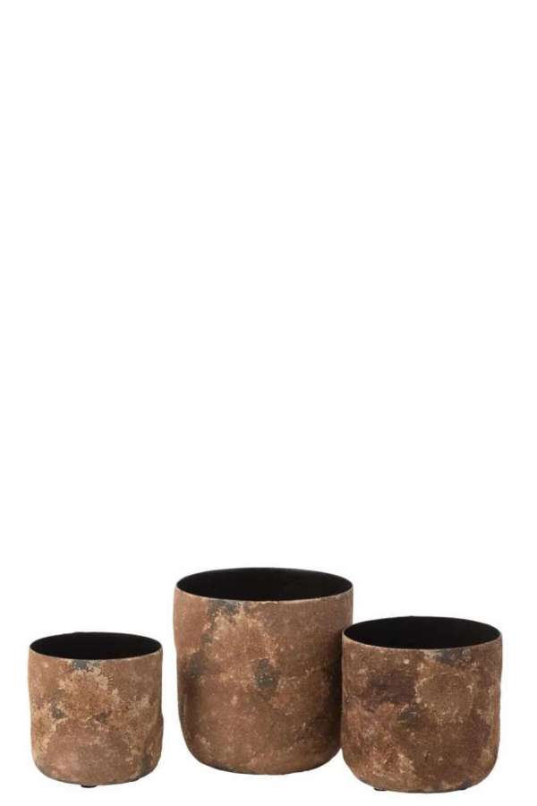 SET OF 3 PLANTERS ROUGH METAL BROWN