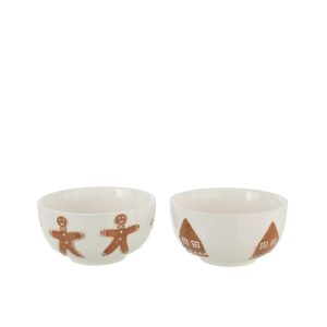 BOWL COOKIE STONEWARE WHITE/CARAMEL ASSORTMENT OF 2