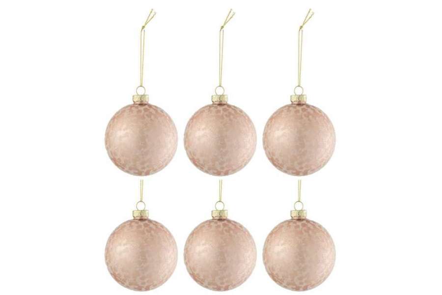 BOX OF 6 CHRISTMAS BAUBLES SUGAR GLASS MATTE LIGHT PINK SMALL