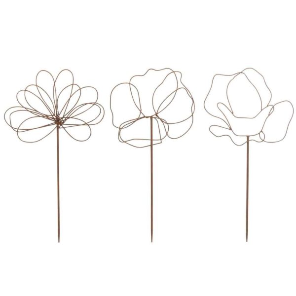 DECORATION GARDEN FLOWERS IRON RUST ASSORTMENT OF 3