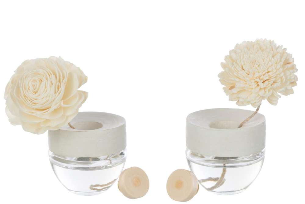 SCENTED OIL+FLOWER GLASS WHITE ASSORTMENT OF 2