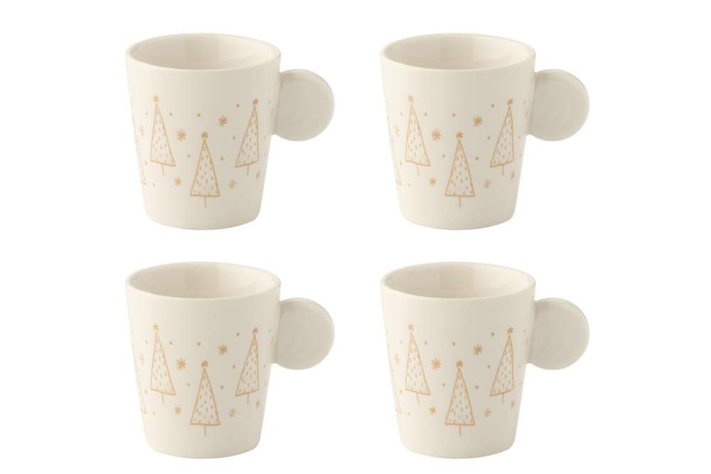 BOX OF 4 COFFEE CUP CHRISTMAS CERAMIC WHITE