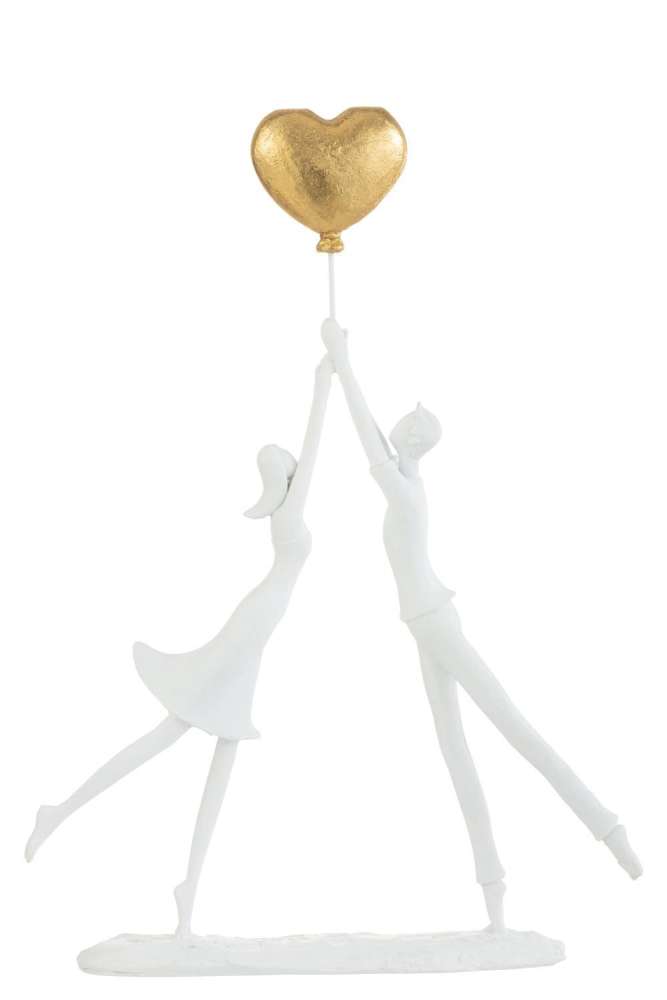 COUPLE STANDING HEART BALLOON RESIN WHITE/GOLD