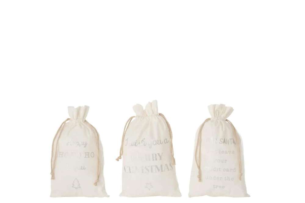 BAG CHRISTMAS ENGLISH VELVET WHITE MEDIUM ASSORTMENT OF 3
