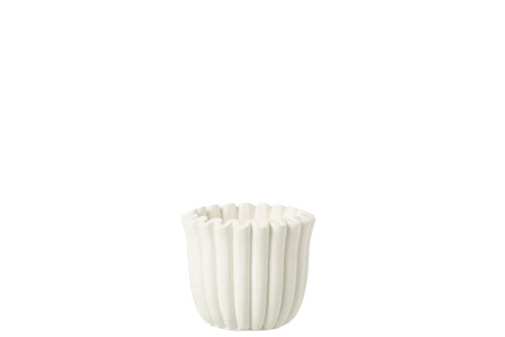 FLOWERPOT RIBBED CEMENT WHITE SMALL