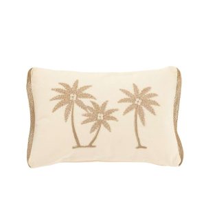 CUSHION RECTANGLE PALM TREES COTTON CREAM/BEIGE