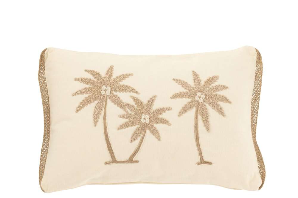 CUSHION RECTANGLE PALM TREES COTTON CREAM/BEIGE
