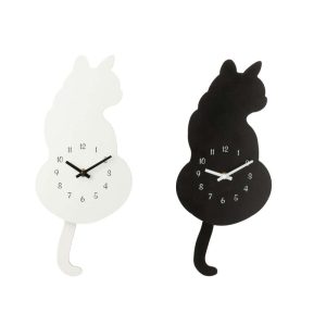 WALL CLOCK CAT MDF BLACK/WHITE ASSORTMENT OF 2