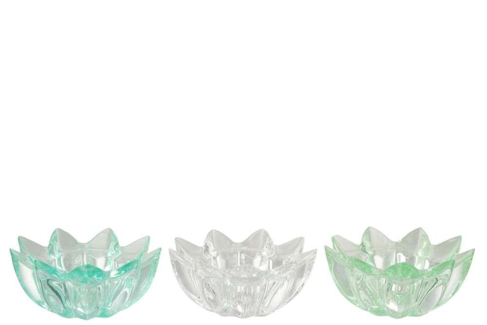 TEALIGHT HOLDER FLOWERS COLD GLASS MIX ASSORTMENT OF 3