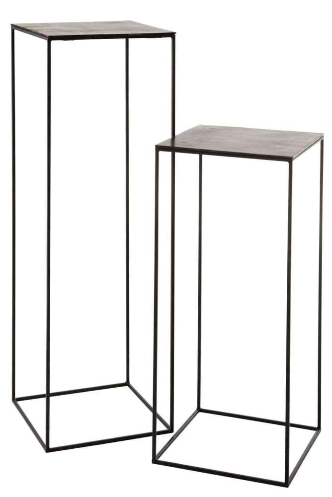 SET 2 SIDE TABLES HIGH SQUARE OXIDIZE ALUMINIUM/IRON ANTIQUE BLACK