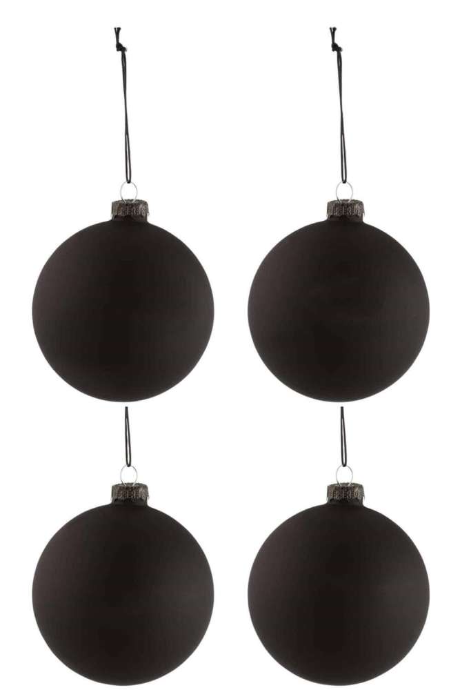 BOX OF 4 CHRISTMAS BAUBLES BLACKBOARD GLASS BLACK MEDIUM