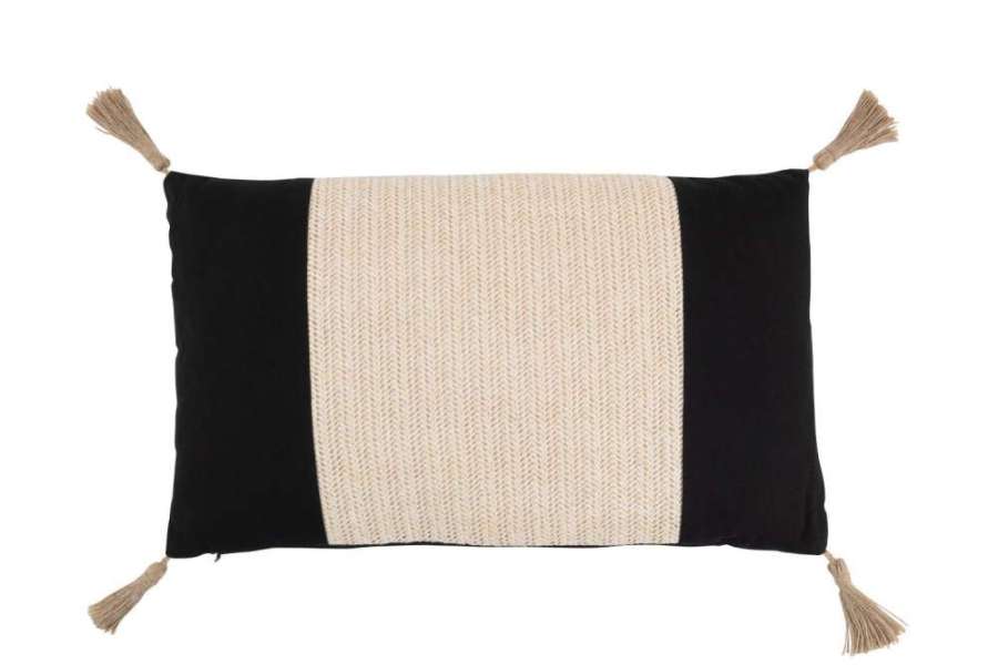 CUSHION WOVEN RECTANGLE POLYESTER BLACK