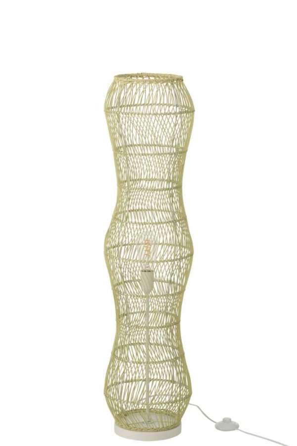 FLOOR LAMP RATTAN BRAIDED METAL GREEN
