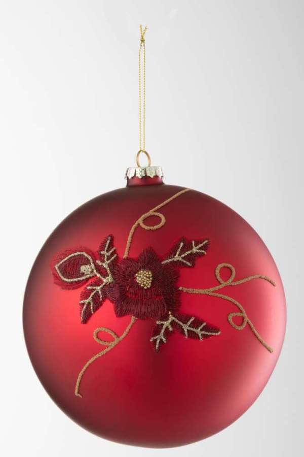 CHRISTMAS BAUBLE FLOWER GLASS RED LARGE