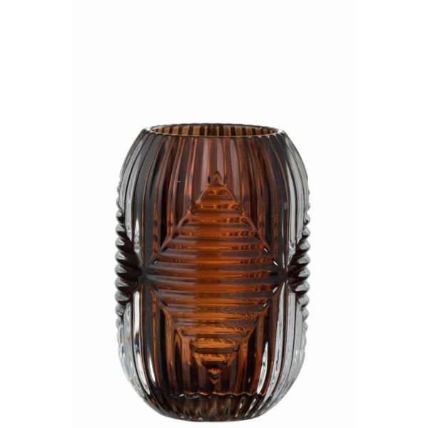 TEALIGHT HOLDER HIGH LINES GLASS BROWN
