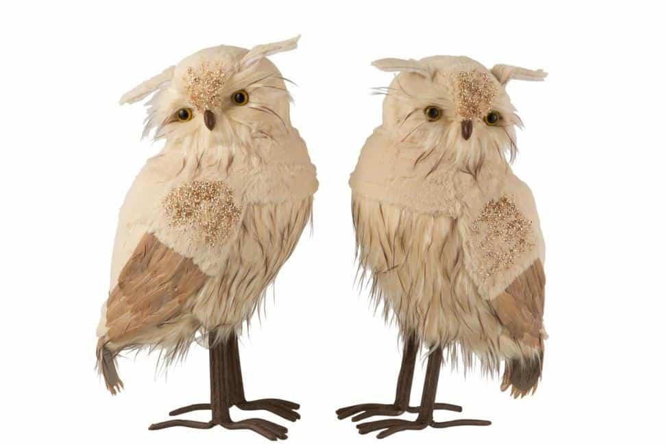 OWL STANDING PLUSH GLITTER BEIGE/BROWN LARGE ASSORTMENT OF 2