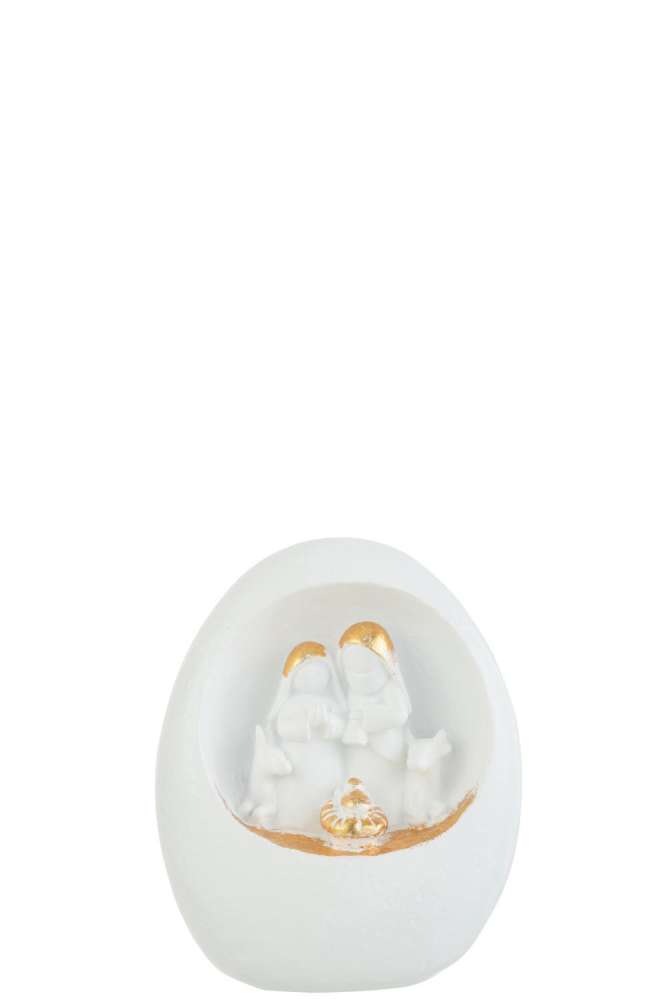 NATIVITY SCENE IN STONE RESIN WHITE/GOLD LARGE