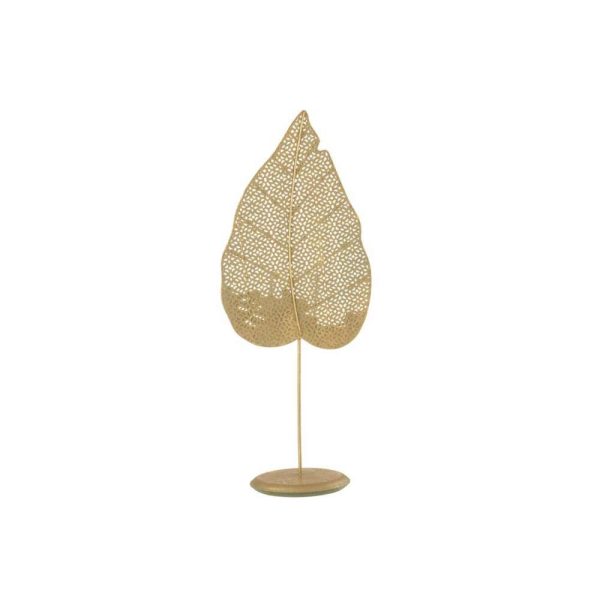 TEALIGHT HOLDER LEAF METAL GOLD LARGE