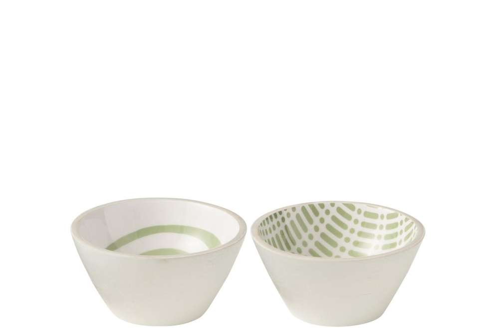 BOWL MANGO WOOD GREEN/WHITE MEDIUM ASSORTMENT OF 2