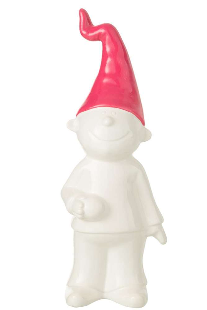 GNOME STANDING FAIENCE WHITE/FUSCHIA LARGE