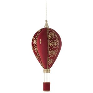HOT AIR BALLOON HANGING POLYFOAM/TEXTILE RED/GOLD LARGE
