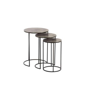 SET OF 3 SIDE TABLES ROUND ALUMINIUM BLACK/GREY