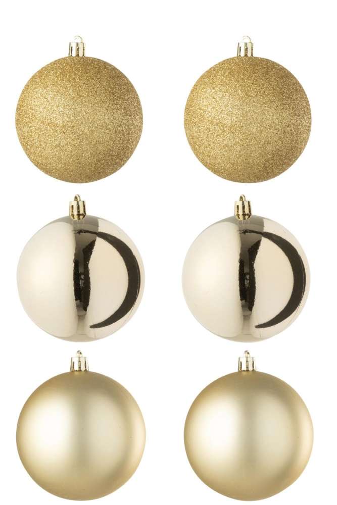 BOX OF 6 CHRISTMAS BAUBLE PLASTIC GOLD COLORED
