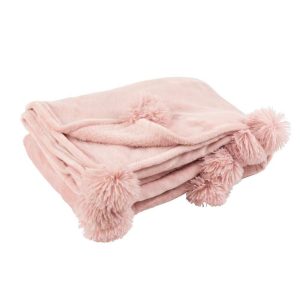PLAID POMPOM POLYESTER BABY PINK