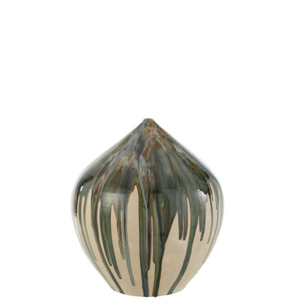 VASE HIGH PAINT CERAMIC NATURAL/GREEN
