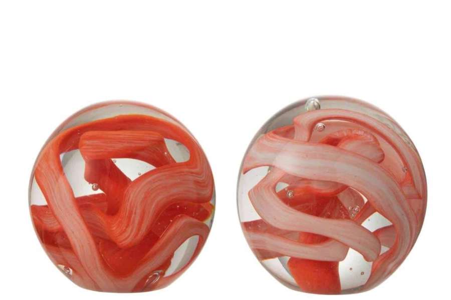 PAPERWEIGHT GARLAND GLASS ORANGE/RED LARGE ASSORTMENT OF 2