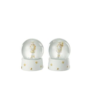 SNOWGLOBE NUTCRACKER RESIN WHITE/GOLD SMALL ASSORTMENT OF 2