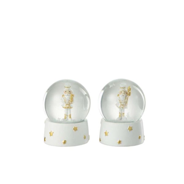 SNOWGLOBE NUTCRACKER RESIN WHITE/GOLD SMALL ASSORTMENT OF 2