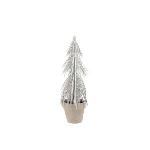 PINE TREE IN POT GLITTER PLASTIC SILVER