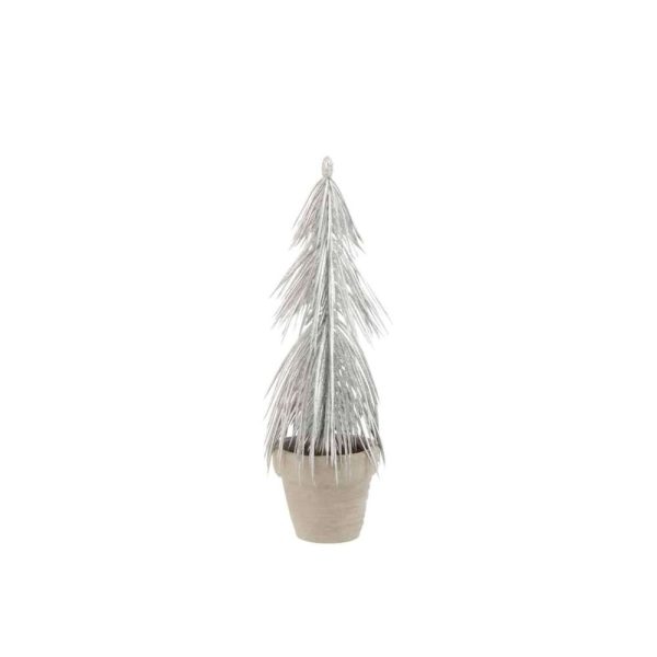PINE TREE IN POT GLITTER PLASTIC SILVER