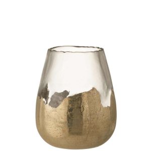 TEALIGHT HOLDER ZOE ROUND GLASS GOLD LARGE