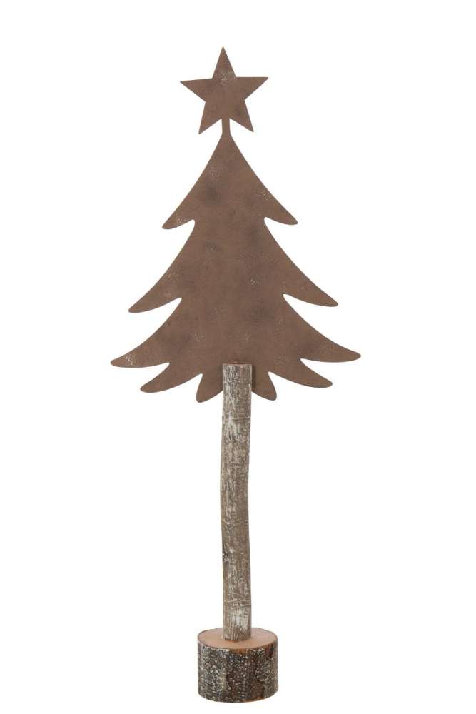 CHRISTMAS TREE +STAR IRON/PAULOWNIA WOOD BROWN LARGE