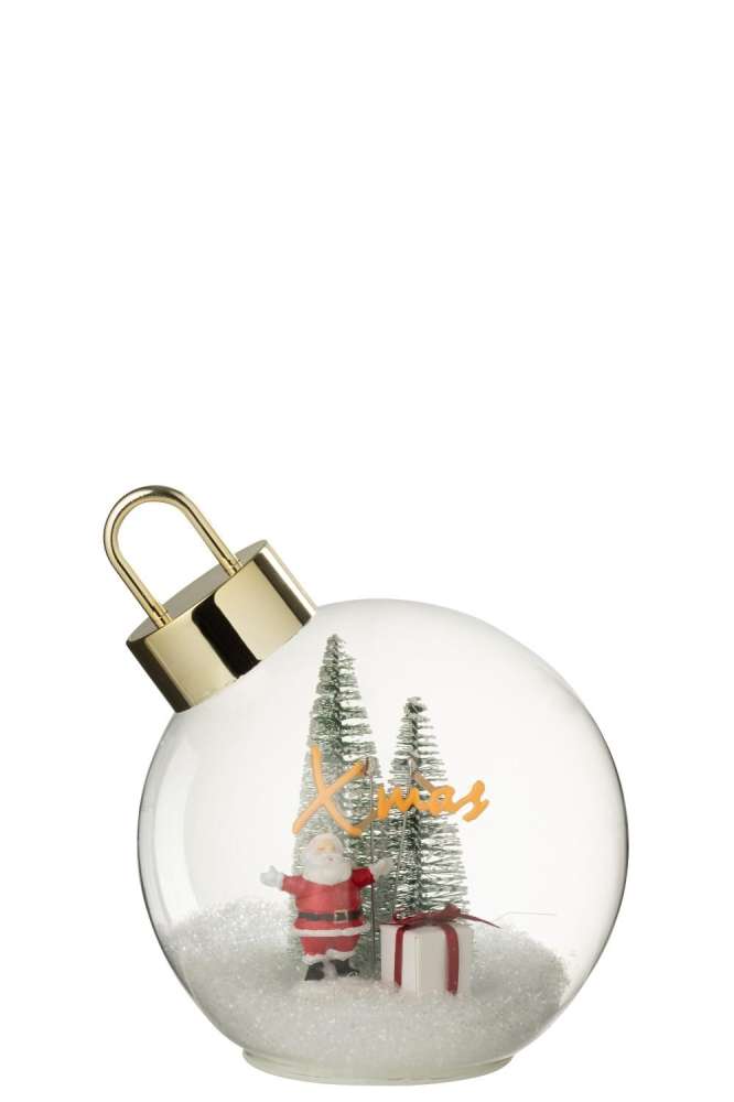 CHRISTMAS BAUBLE LED SANTA GLASS WHITE/RED LARGE