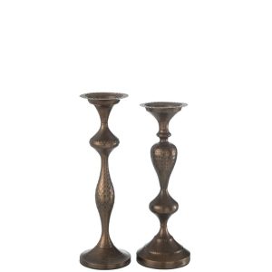 SET OF 2 CANDLE HOLDER METAL BROWN