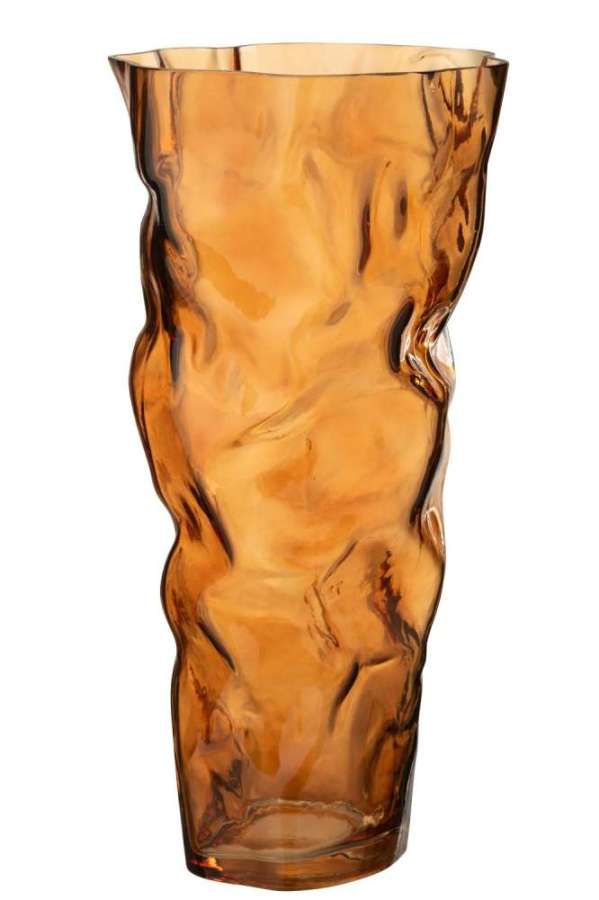VASE CRACKLED  GLASS CARAMEL