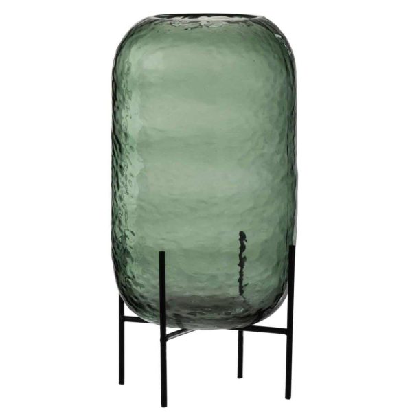 VASE ROUND IRREGULAR GLASS GREEN LARGE