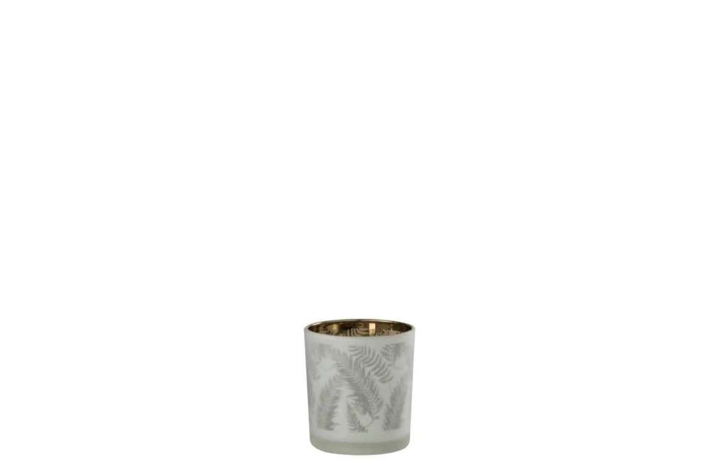 TEALIGHT HOLDER LEAF GLASS WHITE/GREEN SMALL