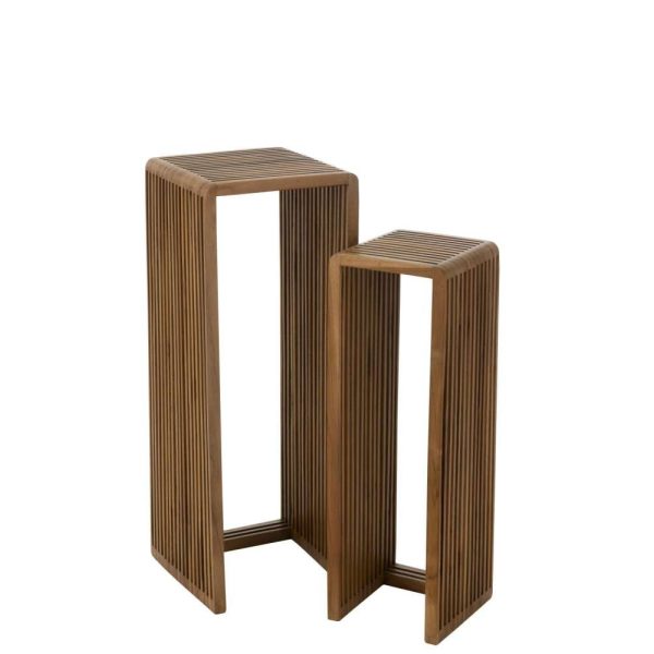 SET OF 2 SIDE TABLES CUBIC RECYCLE TEAK NATURAL