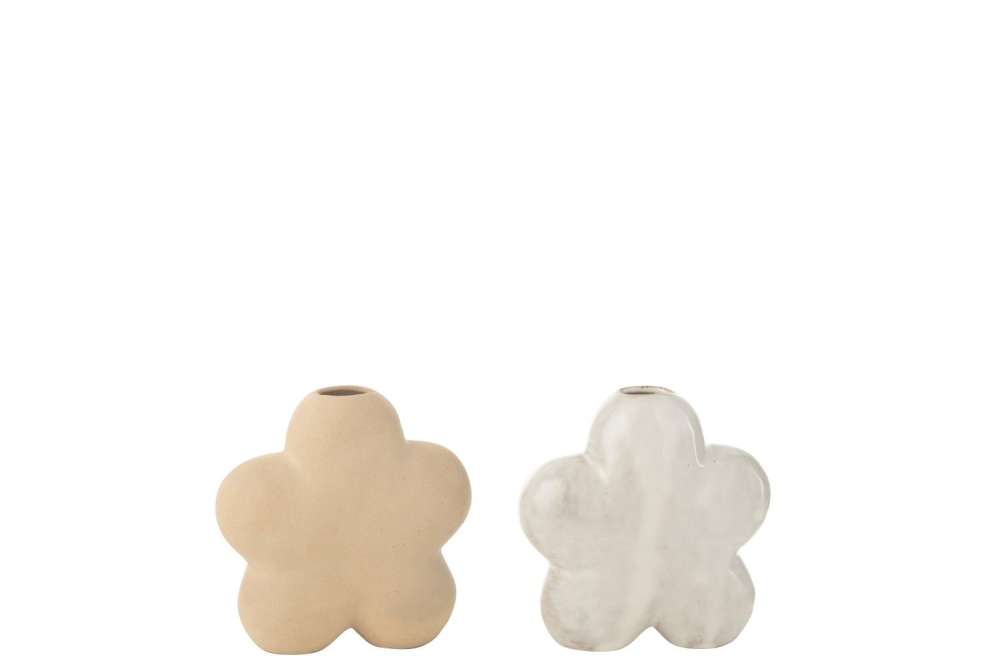 VASE FLOWER PORCELAIN WHITE/BEIGE SMALL ASSORTMENT OF 2