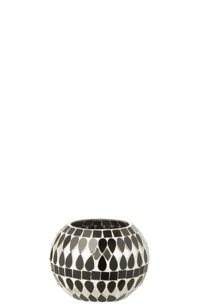 TEALIGHT HOLDER MOSAIC GLASS BLACK/SILVER COLORED SMALL