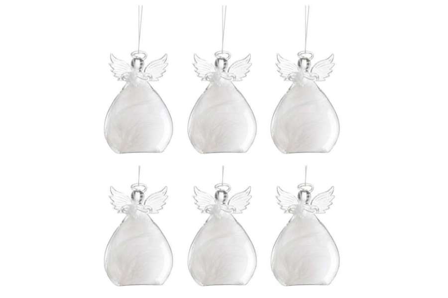 BOX OF 6 ANGEL HANGER FEATHERS GLASS TRANSPARENT/WHITE