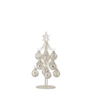 TREE WHITE BAUBLES STARS GLASS SILVER SMALL