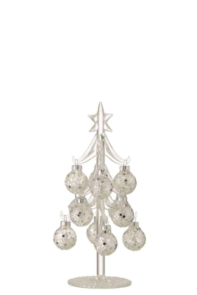 TREE WHITE BAUBLES STARS GLASS SILVER SMALL