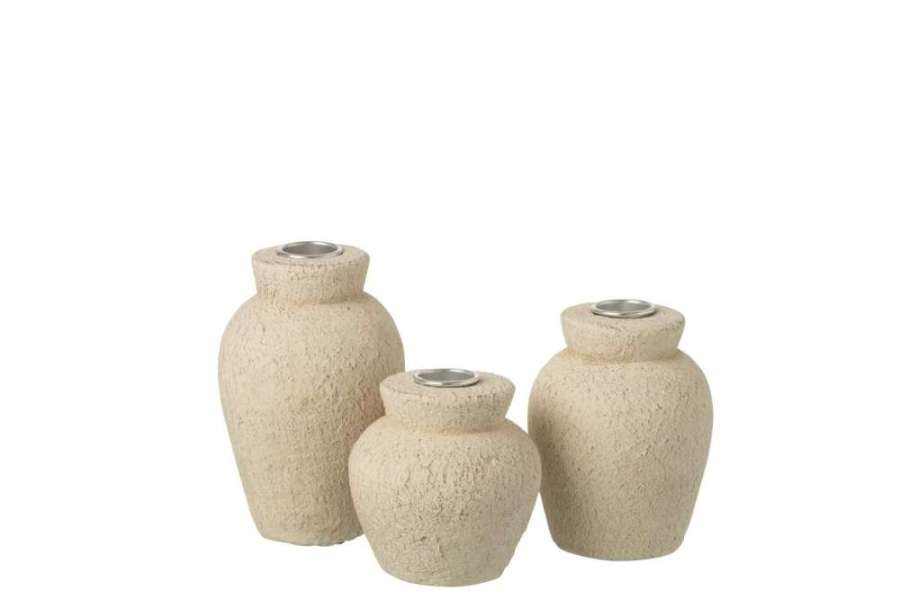 SET OF 3 CANDLE HOLDER CEMENT LIGHT BEIGE