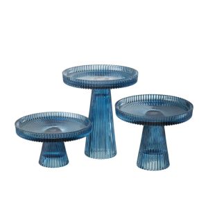 SET OF 3 CAKE PLATES NELLY GLASS BLUE